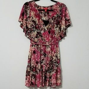 Beautiful Elle pink abstract floral wrap dress, S
